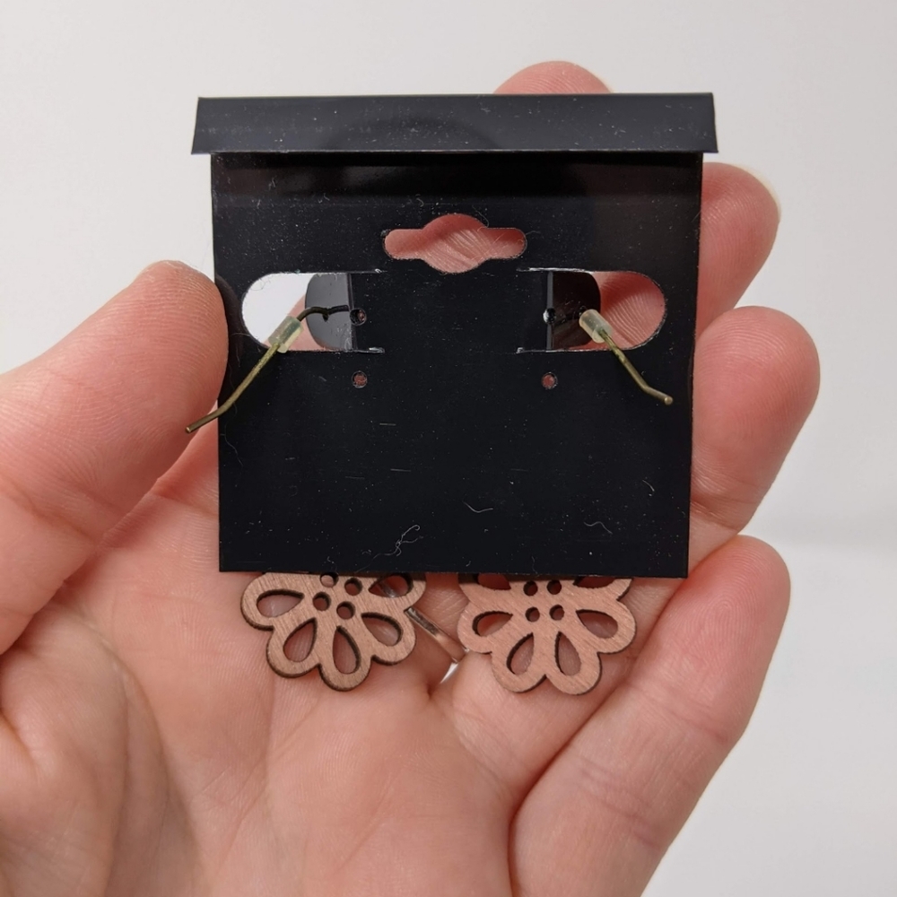 Wooden Flower Earrings - Picture 2 of 2